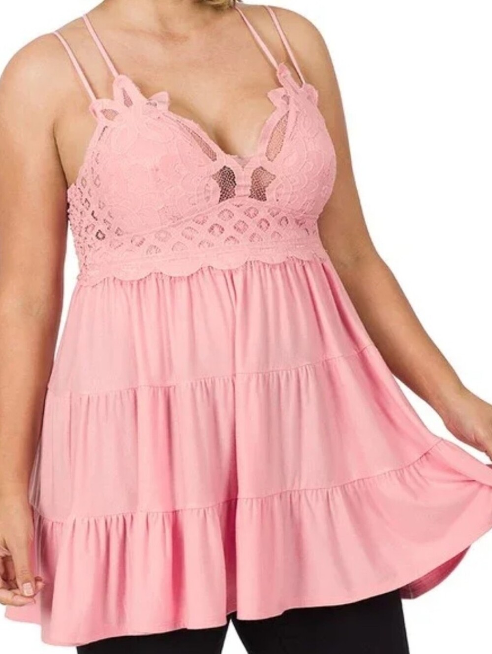 Crochet Lace-Trim Cami Tank Top 2x